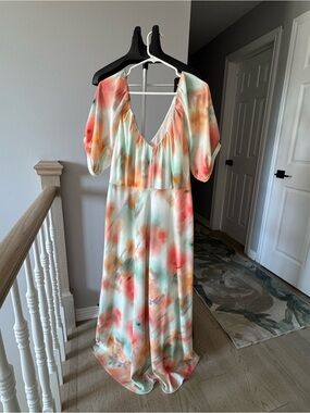 Banana Republic Watercolor Maxi Dress in Coral & Mint